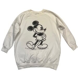 Disney Reserved White Black Mickey Mouse Retro Sketch Graphic Sweatshirt Size M